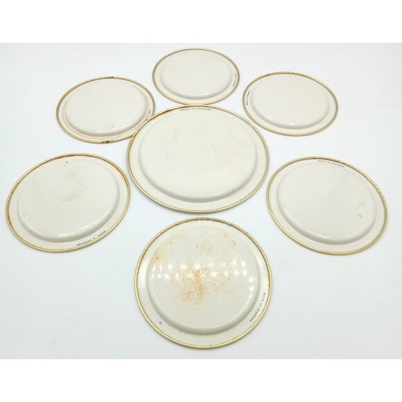 Tin Coasters Vintage Made In Denmark Round Floral Set Of 7 With Gold Trim - Picture 15 of 16